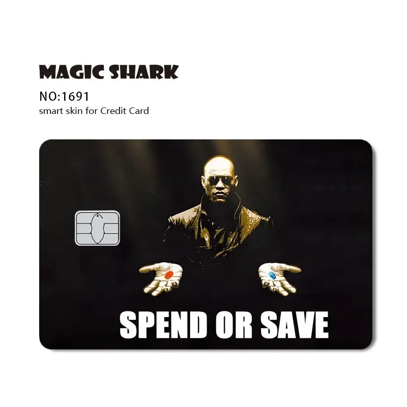 Magic Shark Anime Spend or Save Funny Shell On Off Ultra Thin No Fade Sticker Skin Cover Film for Debit Credit Card