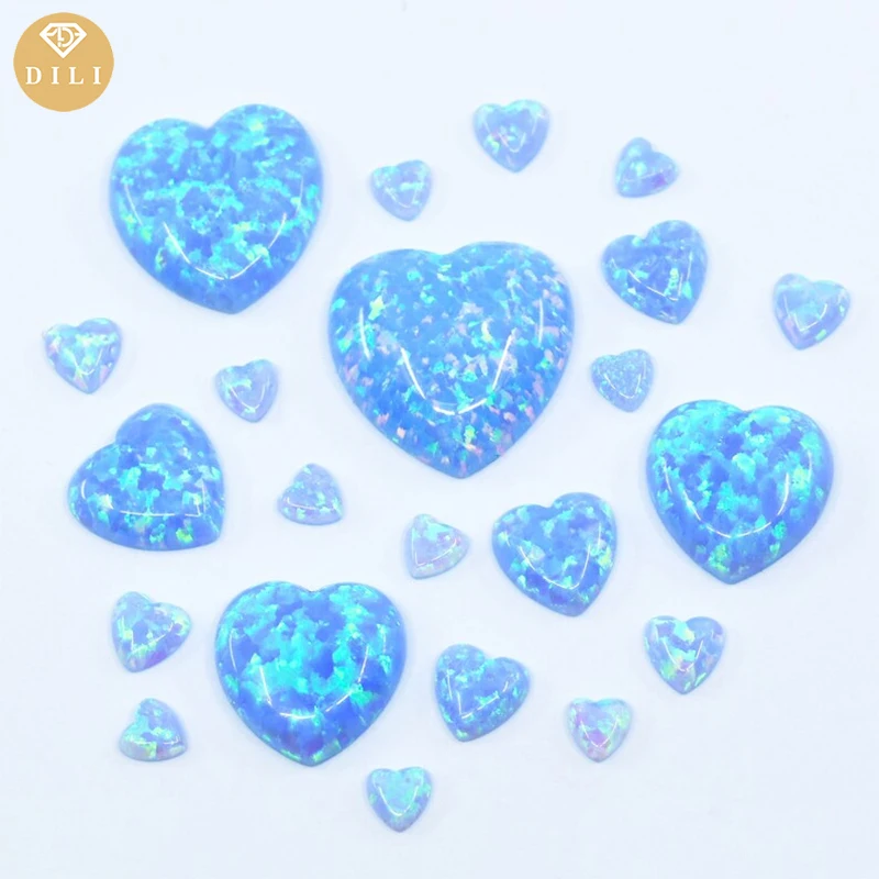 10--100pcs/Lot 3x3mm 4x4mm 5x5mm 6x6mm Synthetic Heart Shape Cabochon Blue Loose Opal Gemstone