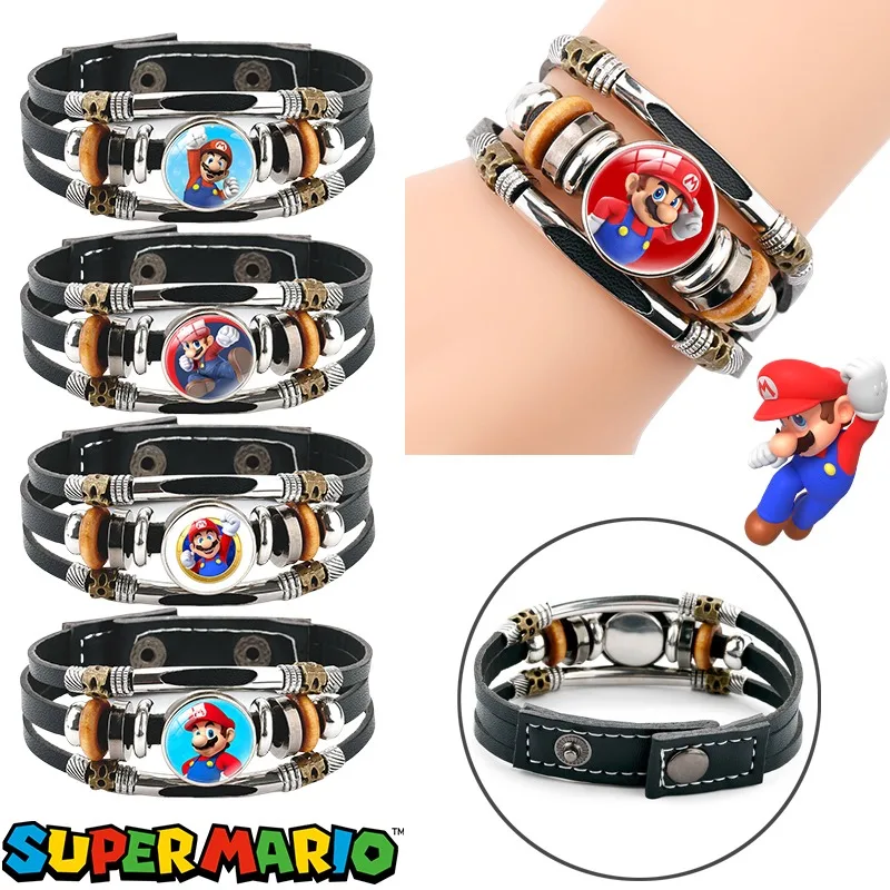 

Браслет из воловьей кожи с героями мультфильмов «Супер Марио», периферийные устройства в стиле аниме, регулируемый браслет 20 см, модные украшения, браслет с драгоценными камнями, подарок для фанатов