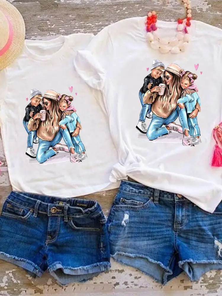 Conjuntos a juego para la familia, Camiseta con estampado de acuarela Happy Time para mujer, niña, niño y Mamá, ropa de verano