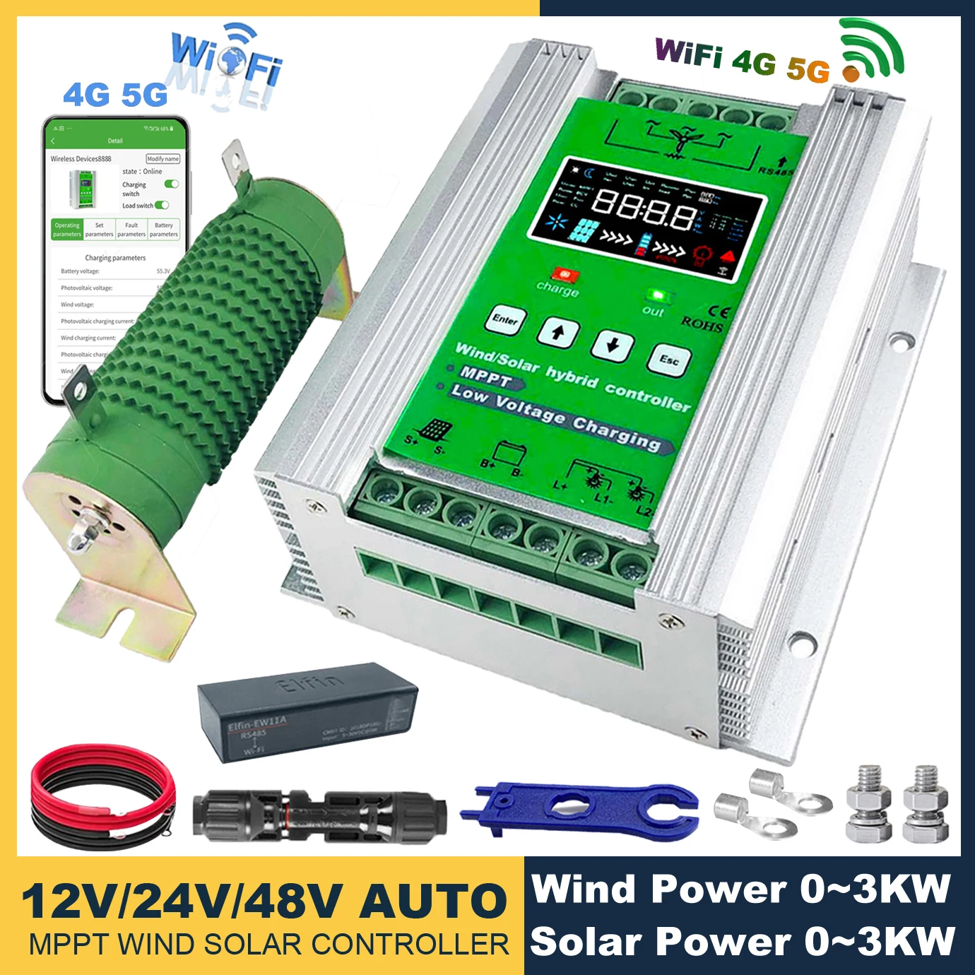 

MPPT Wind Solar Hybrid Charge Controller Wind 3000W Solar 3000W 12V 24V 48V Automatic Hybrid Controller With Dump Load Resistor