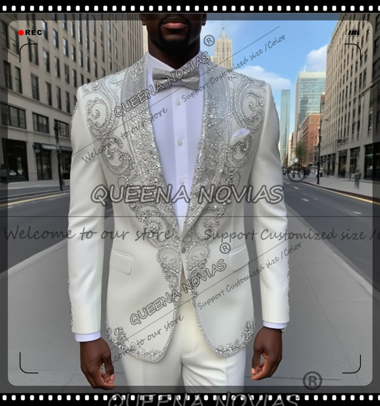 Luxury Suit Men For Wedding Sparkly Sequins Label Prom Blazers Customized 2 Piece Sets Man Banquet Attire Slim Fit Male Outfits