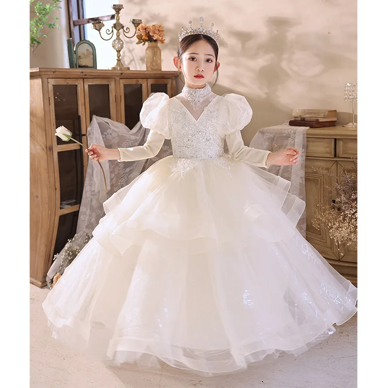 Girls' Evening Dress High-end Flower Girl Wedding Little Girl Puffy Princess Dress Children's Host Piano Performance Dress Sprin