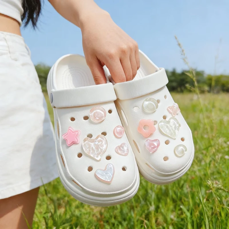 12PCS Star & Love Handmade Shoe Charms DIY Garden Decorations Designer Quality Hole Charms for Girls Gift
