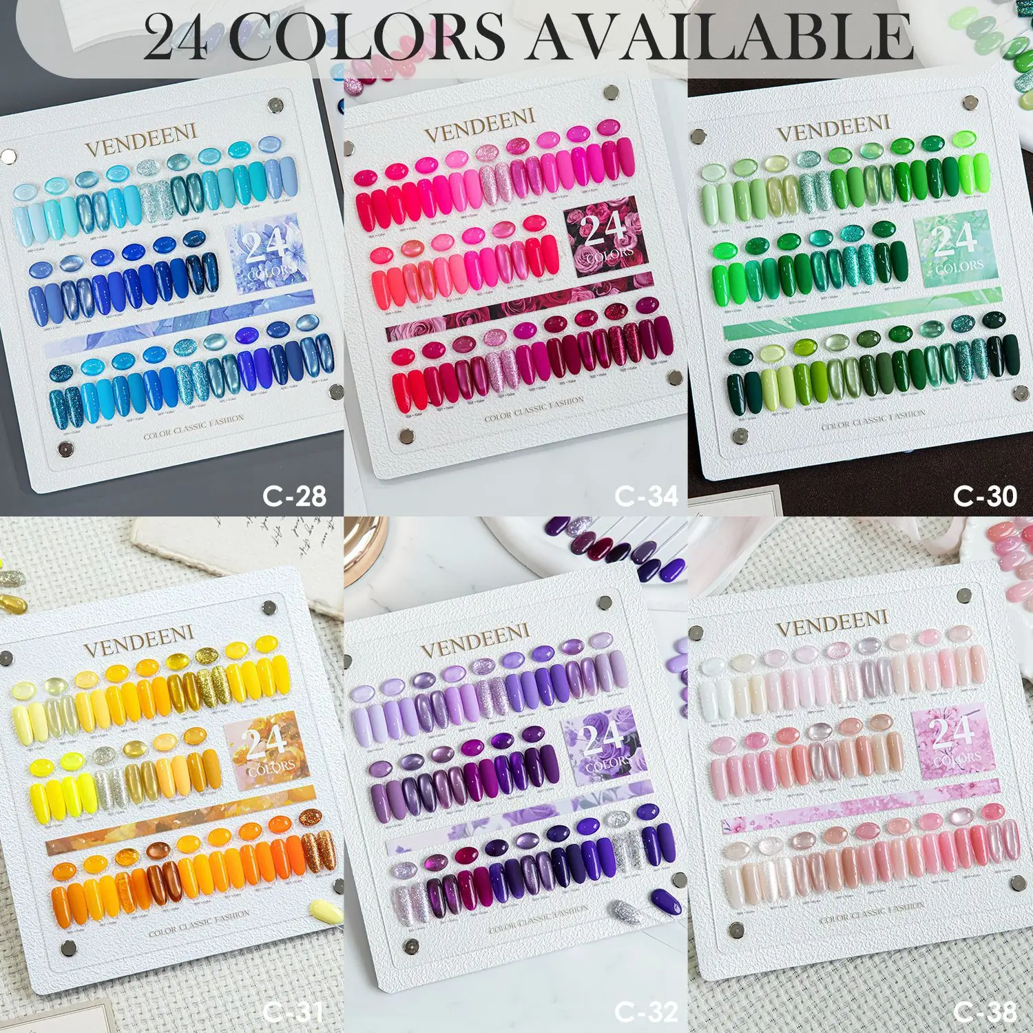 

Vendeeni 24 Colors/Set Gel Nail Polish CollectionTPO HEMA FREE Fluorescent Transparent UV LED Soak Off Gel Varnish With Display