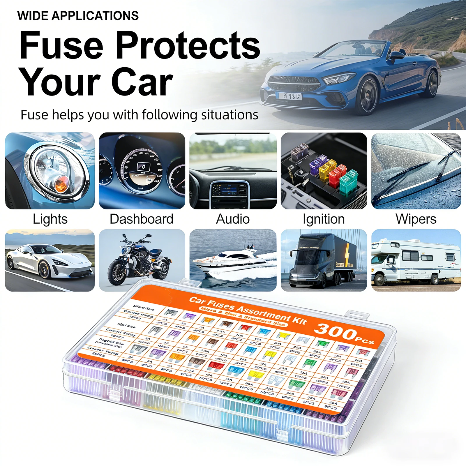 120-300Car Fuse Assortment Kit Blade Fuses Automotive Standard & Micro & Mini Fuse with Fuse Puller for Truck, Boat RV Car Fuses