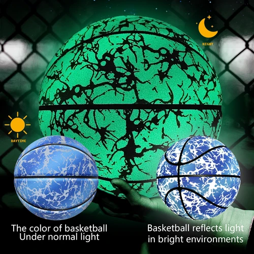 Imagen 1 del producto Pelota de baloncesto luminosa de cuero compuesto para uso nocturno, tamaño 5 6 7, para niños y niñas, juego de pelota nocturna, que brilla en la oscuridad, entrenamiento en el exterior