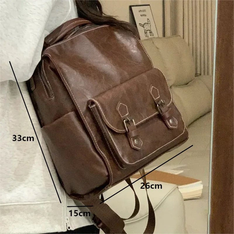 Women\'s Fashion Backpack Korean Style Retro Solid Color Shoulder Bags Multifunction Handbags Leisure College Students Schoolbags