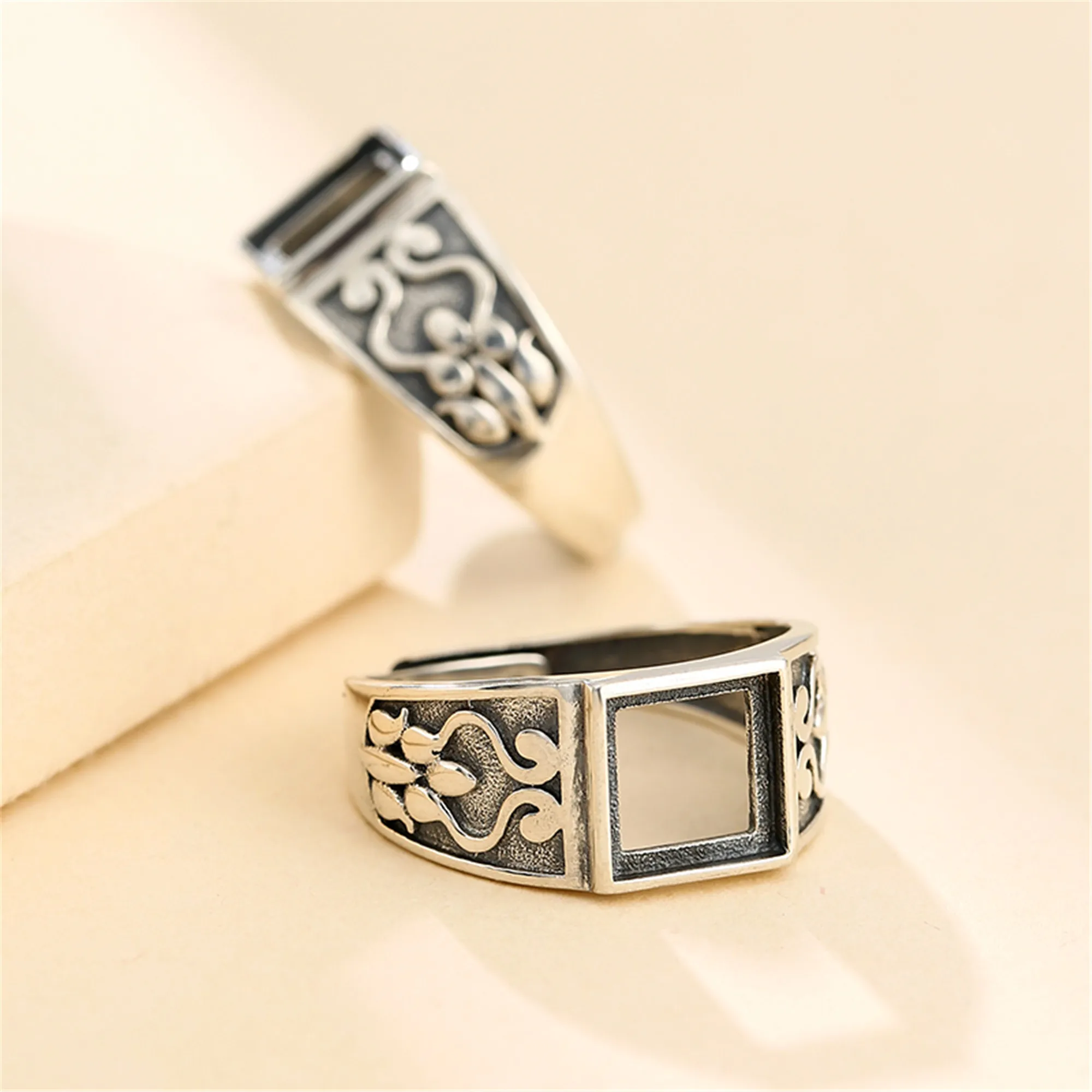 Ring Setting for 8x8mm Square Cabochons Thai Sterling Silver Adjustable Band Ring Base SR0015