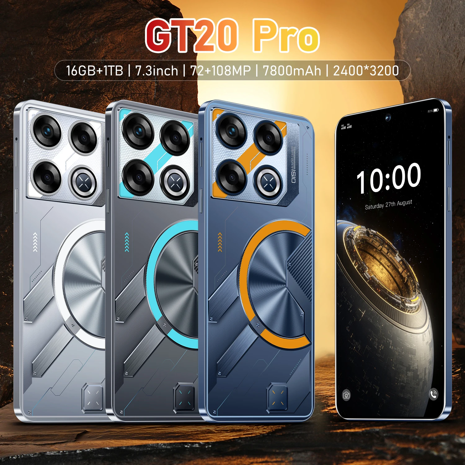 

GT20 Pro Cellphone 7.3 Inch Original Smartphone Android14 Mobile Phone16GB+1TB 7800mAh 5G 108MP Dual SIM Card Global Version