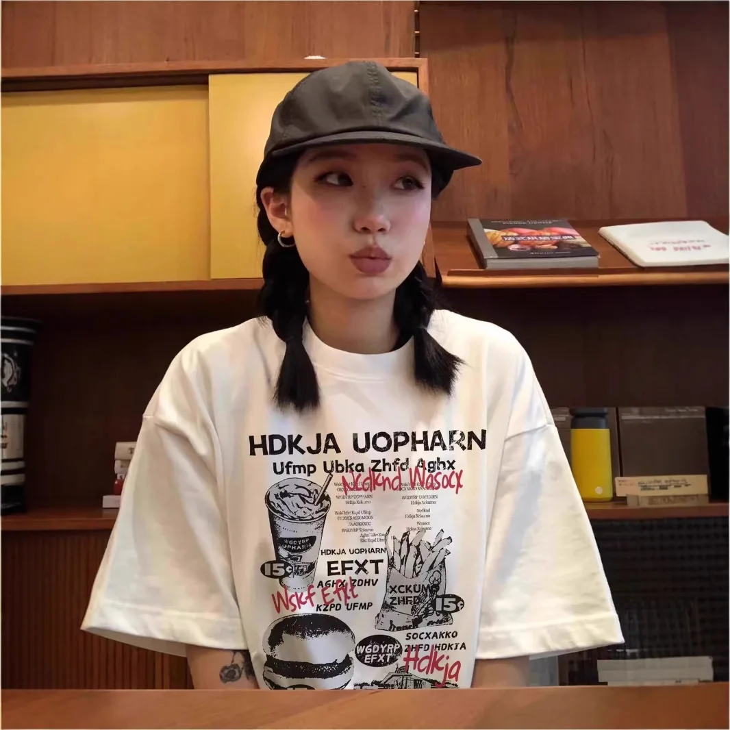 Damen Oversize T-Shirt mit Vintage-Print, Kurzarm, Lässiges Lockeres Baumwoll-Shirt für den Sommer