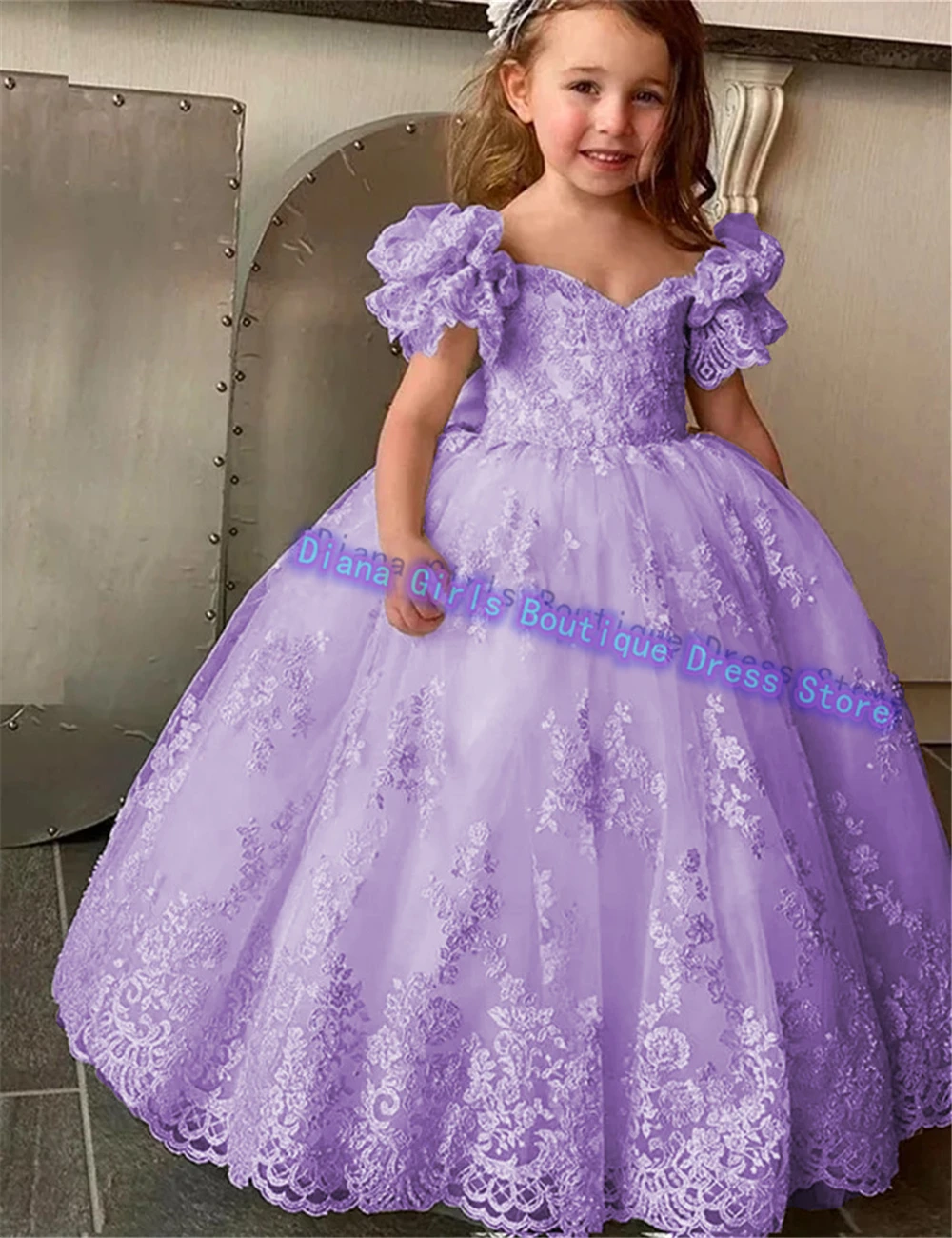 Gorgeous First Communion Gown Tulle Lace Printing Flower Girl Dress Little Princess Kids Birthday Party Ball Customised Gowns