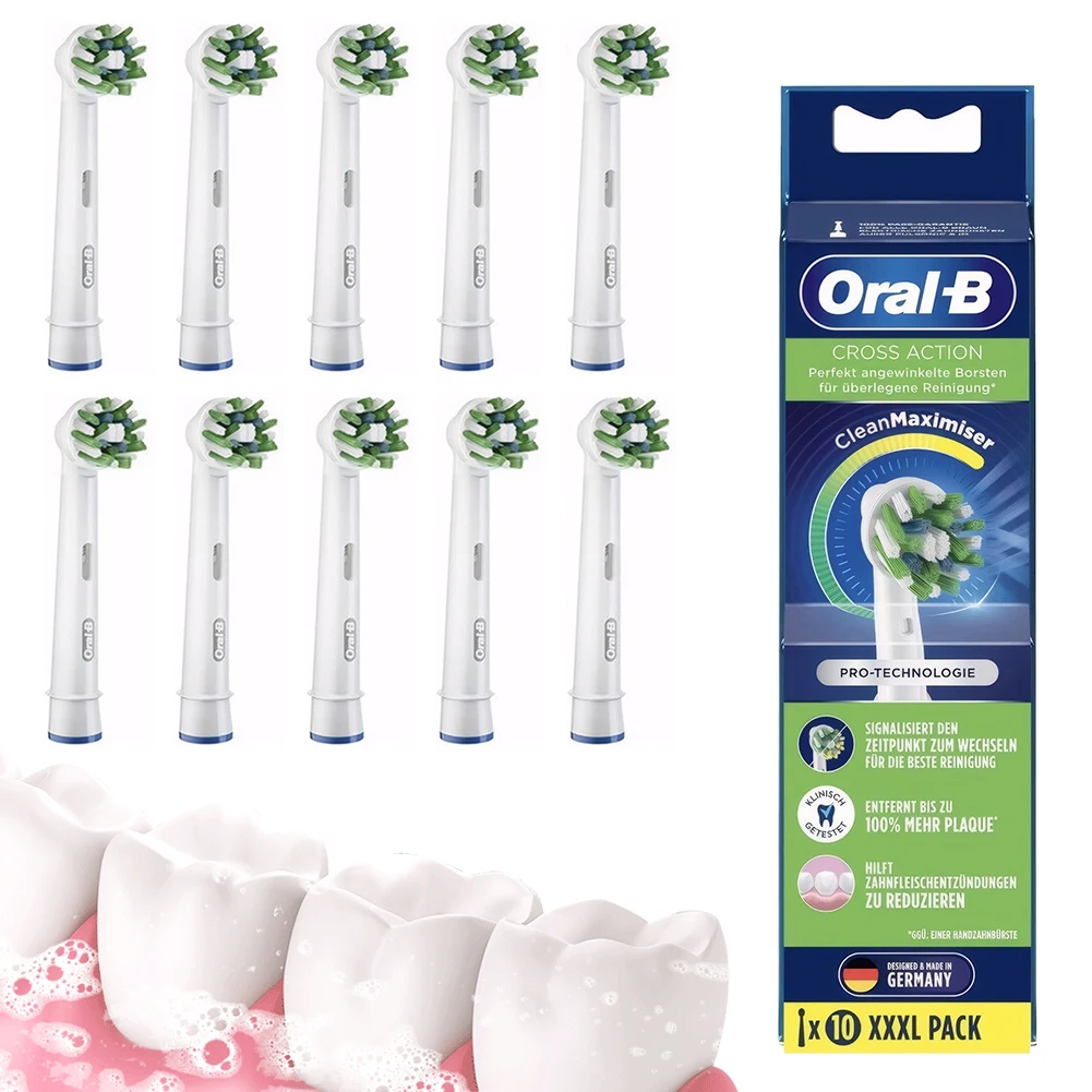 Cabezal de cepillo de dientes eléctrico blanco, limpieza máxima, reemplazo de cabezales de cepillo de dientes eléctrico para Oral-B Cross Action, paquete de 10 unidades