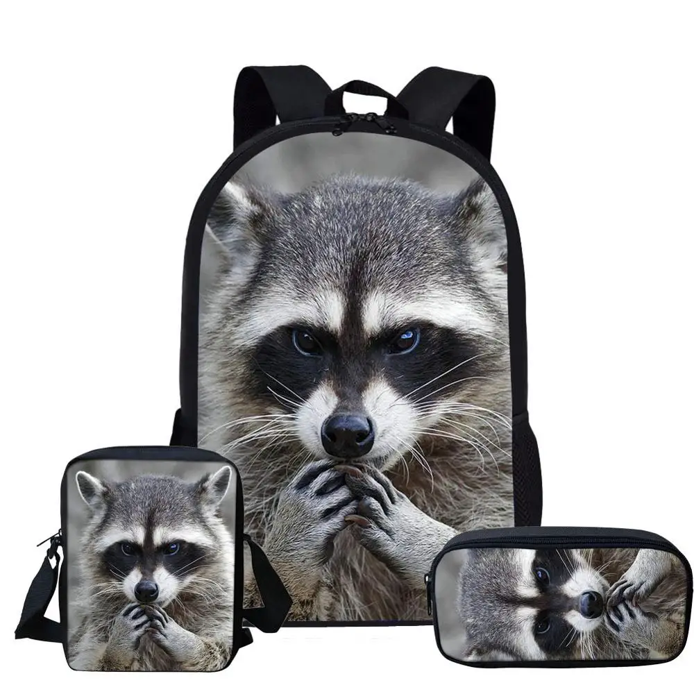 

Cute Raccoon Print Kids Backpack School Bags Sets For Teenager Boys Girls Back Pack Kids Schoolbag Children Book Bag Bagpack