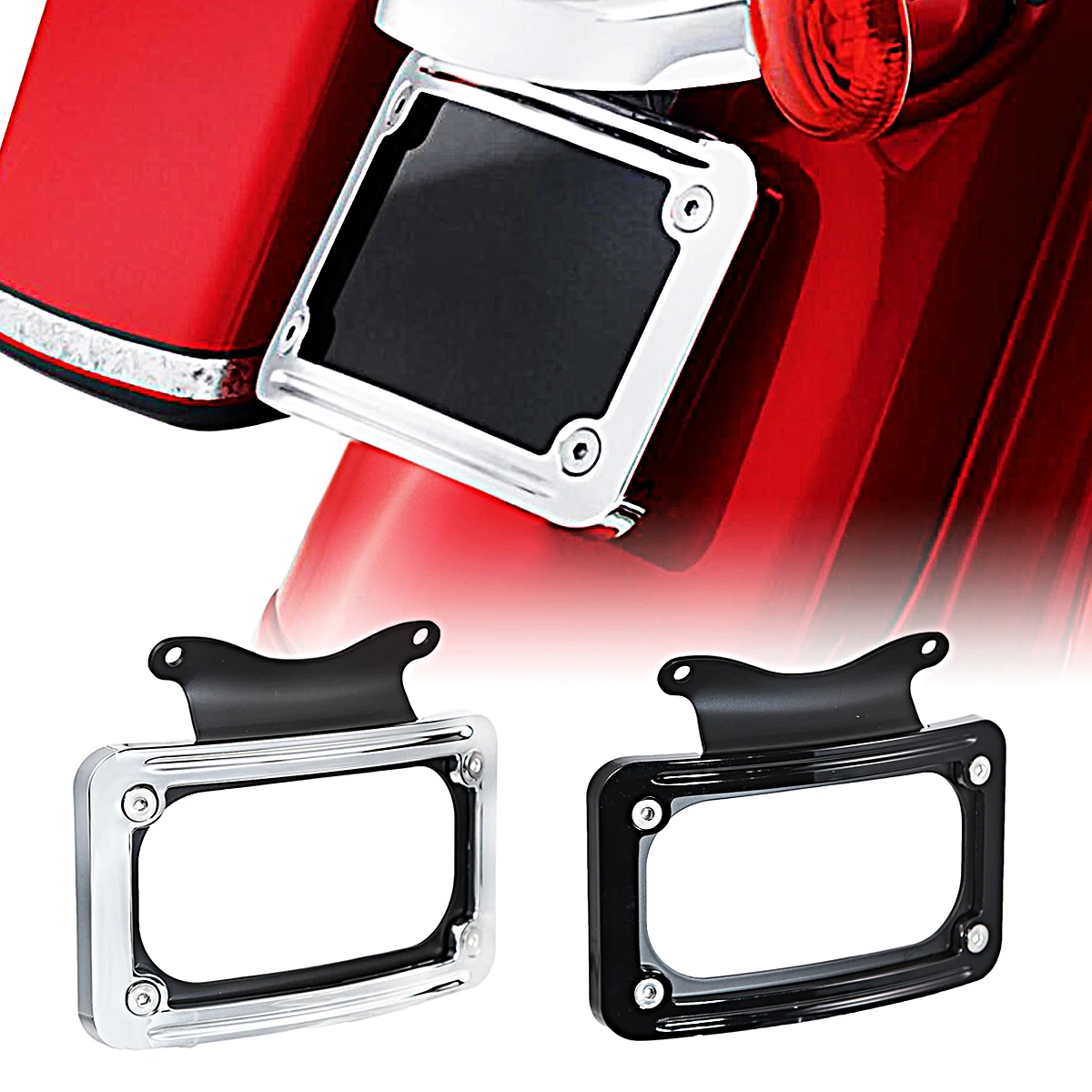 

Chorme Black Curved Laydown License Plate Mount Bracket For Harley 2010-2023 Touring Street Glide Road King FLHX FLHR