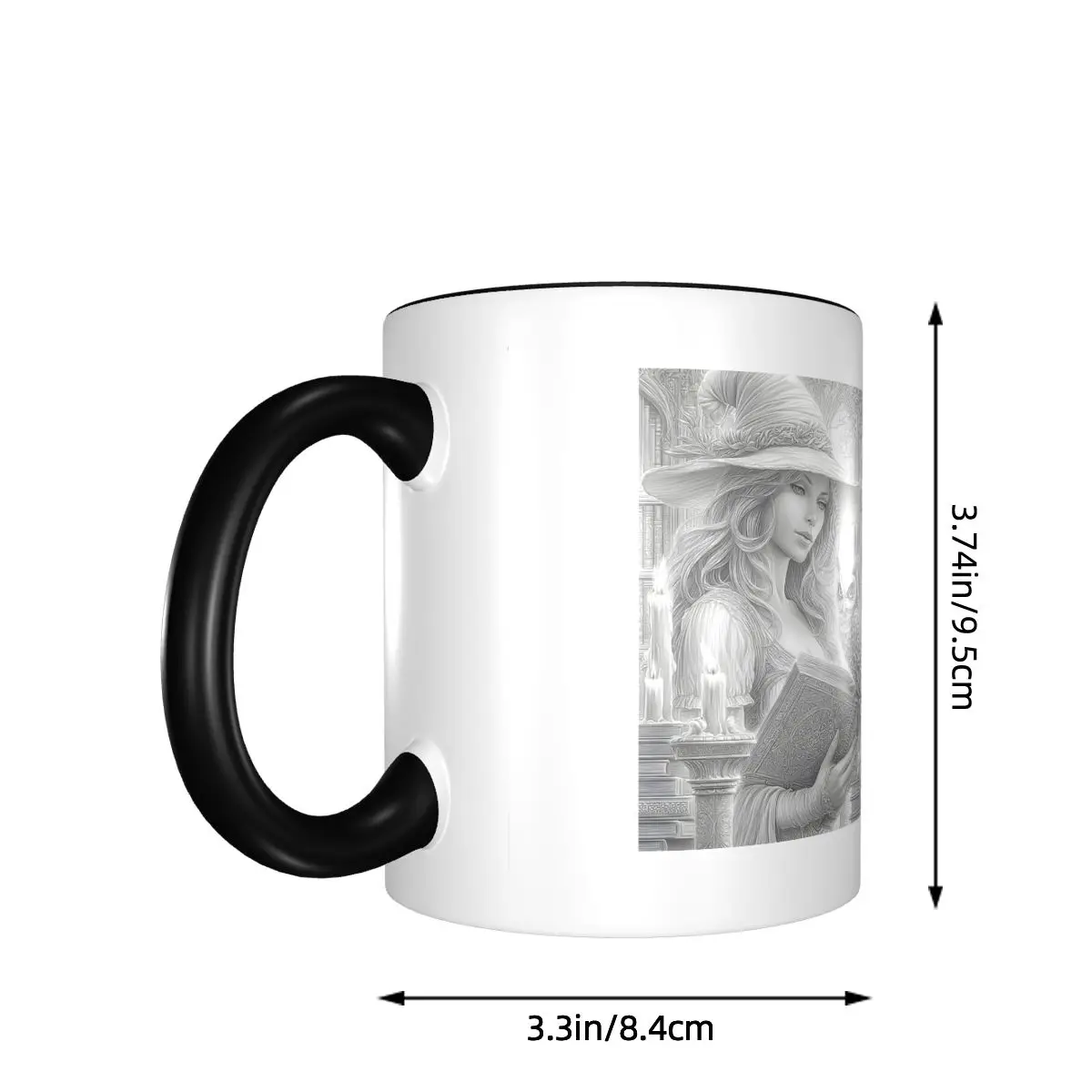 Mystic Witch And Owl Enchanted Grimoire Grayscale Mug Funny Ceramic Coffee Cups Tea Mugs Milk Cup Drinkware Gift for Friends