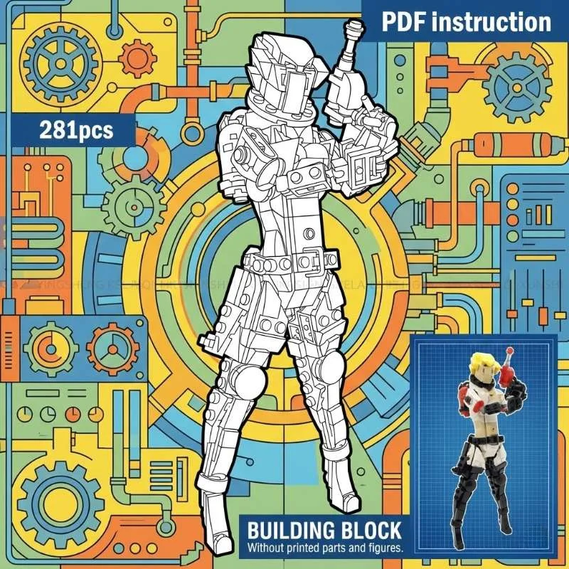 

Falowt MOC Cyberpunk Bionic Girl Figure Red Tactical Armor Future Warrior Block Model