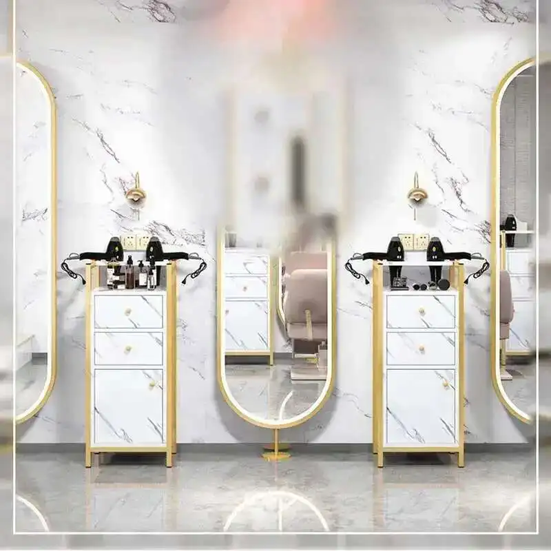 Carros de salón modernos y ligeros de lujo, muebles de salón simples, carrito auxiliar de salón de belleza con ruedas, gabinete de almacenamiento multicapa A