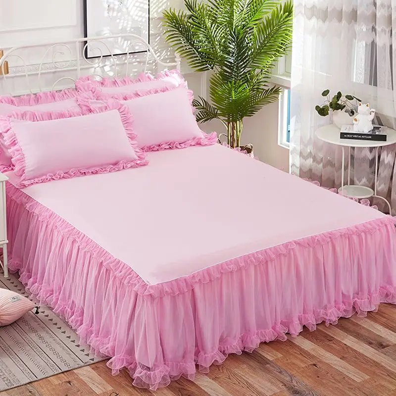 Elegant Princess Bed Skirt Non-slip Mattress Cover Ruffled Lace Bedsheet  Cover Protector Home Bedspread Bed Skirt