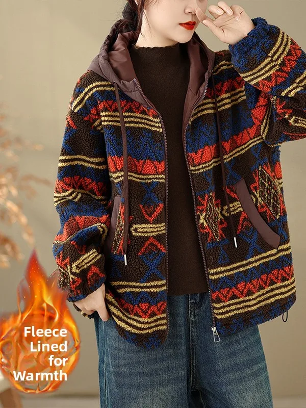 

Хлопковый джат с капюшоном и принтом в стиле ретро, женский зимний теплый открытый кардиган Fce, хлопковая одежда, длинный свек