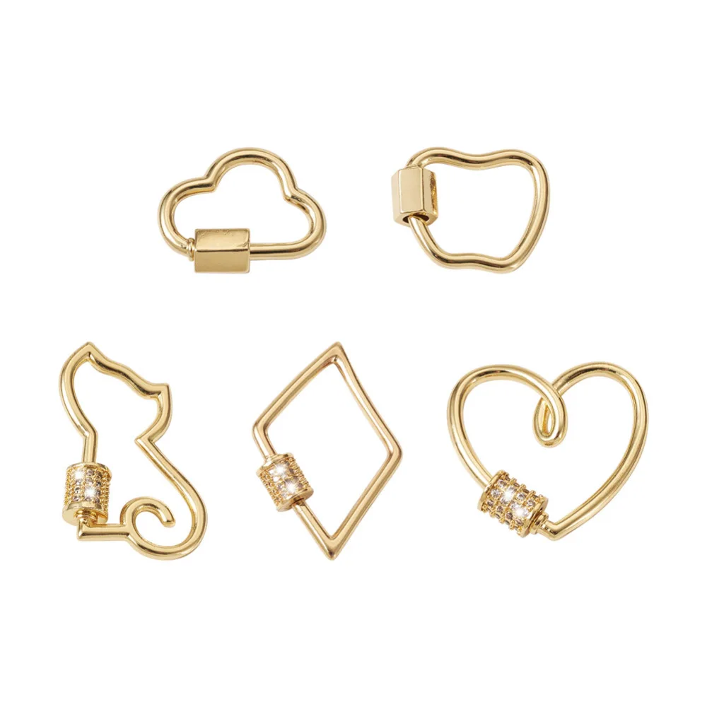 

5Pcs Heart Screw Carabiner Lock Charms Cubic Zirconia Golden Screw Locking Clasp for Necklace Pendant Connectors DIY Bracelets