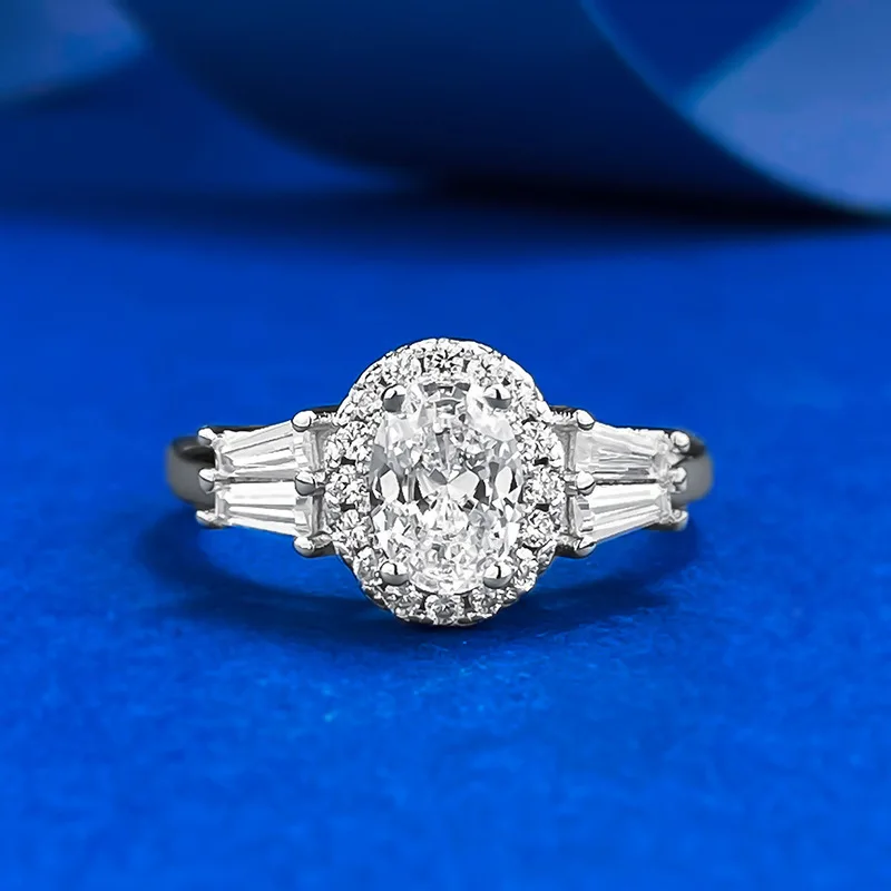 

CKT Solid 925 Sterling Silver Ring Oval Cut 5*7 MM Lab Sapphire High Carbon Diamonds Gems Rings Fine Jewelry Engagement Gifts