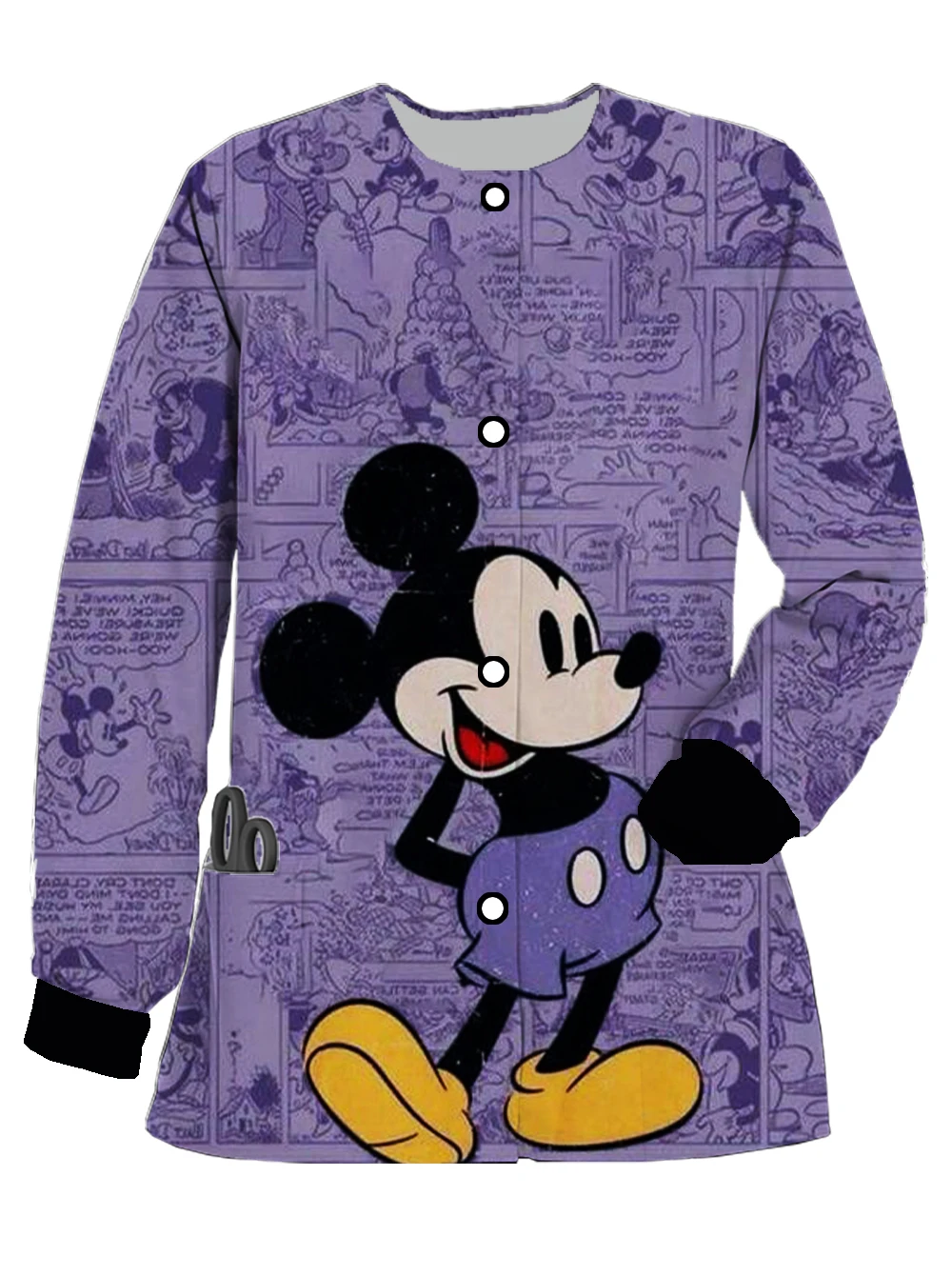 Fashion Women's Clothing Disney Mickey Minnie Print Long Sleeve Pocket Cardigan Women's Hospital Work Clothing Nursing Clothing