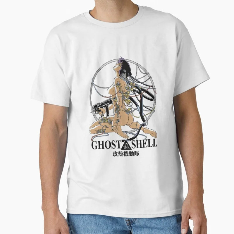 

Japan Cyberpunk Manga Ghost in the Shell soilder sci fi Cyber girl Dystopian Style Anime Gift T shirt for men Large size Tops