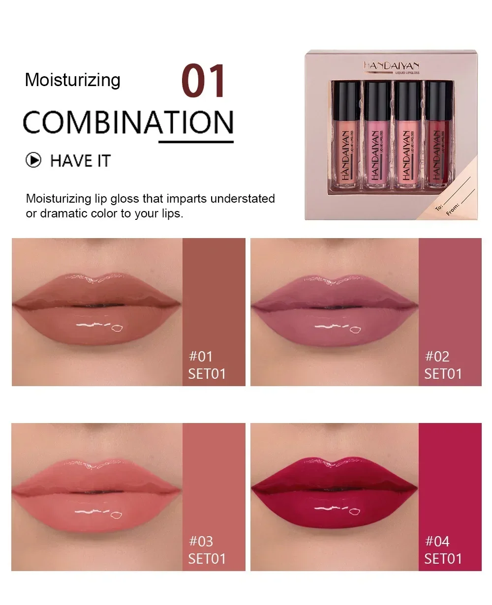 4pcs/box Rose Red Brown Stain Lip Gloss Waterproof Long-lasting Easy To Wear Velvet Lip Mud Autumn/Winter Makeup Lip Tint