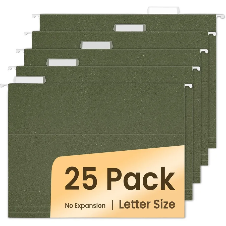 مجلدات ملفات معلقة من SUNEE مكونة من 25 قطعة من مجلدات التعليق المقواة بحجم الحروف مع علامات تبويب 1/5 قطع قابلة للتعديل مثالية لتخزين الملفات الضخمة