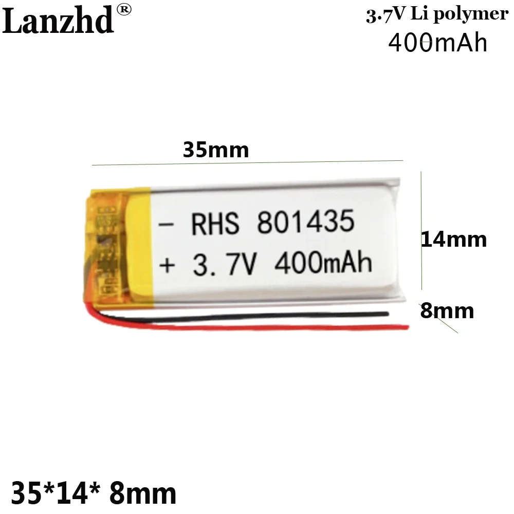 

3.7V li battery For VR display projector glasses long strip soft-pack lithium battery story machine reading pen 801435 400mAh