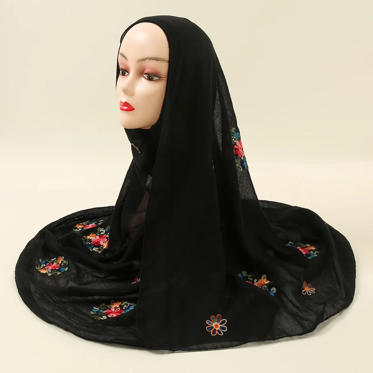 Écharpe Hijab en Coton Brodé pour Femme, Foulard Élégant à Fleurs, Longue Écharpe de Sauna, Bandana Musulman, Châle de Voyage, Nouvelle Collection