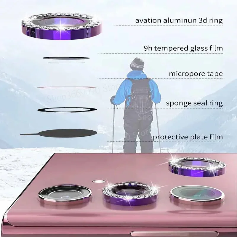 Film d'objectif 3D pour Samsung S25 Ultra, protecteur d'appareil photo avec anneau métallique en diamant, pour Galaxy S25 S24 S23 Ultra S24 FE