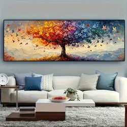 Oversized Tree of Life Canvas Art Printing Abstract Multicolor Butterfly Wall Art Prints for Living Room Bedroom Decor Frameless