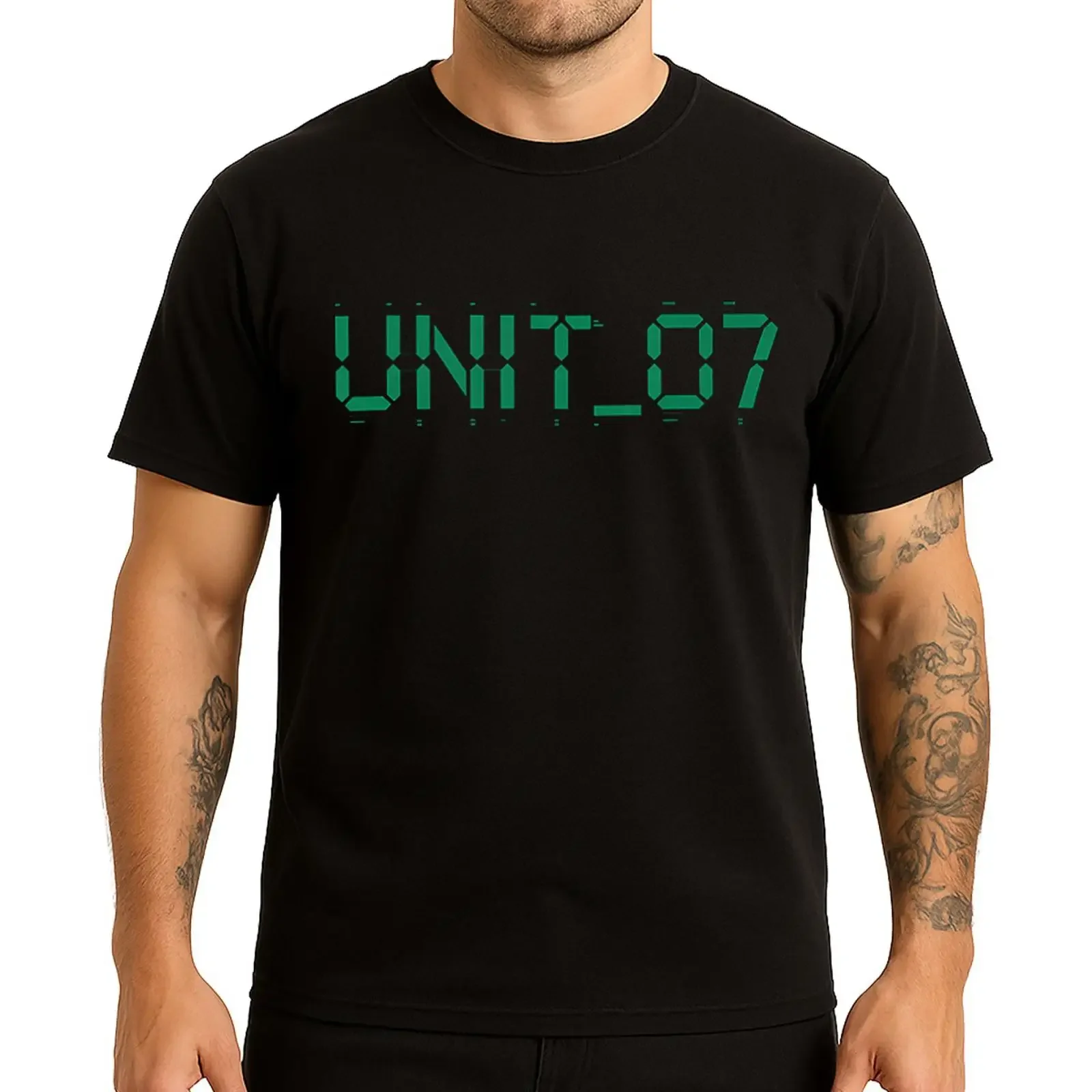 Unit_07 Herren T Shirt Digital Display Black Edition Schwarz S 5XL kurzarm vintage Washed graphic Stylish Comfortable Versatile