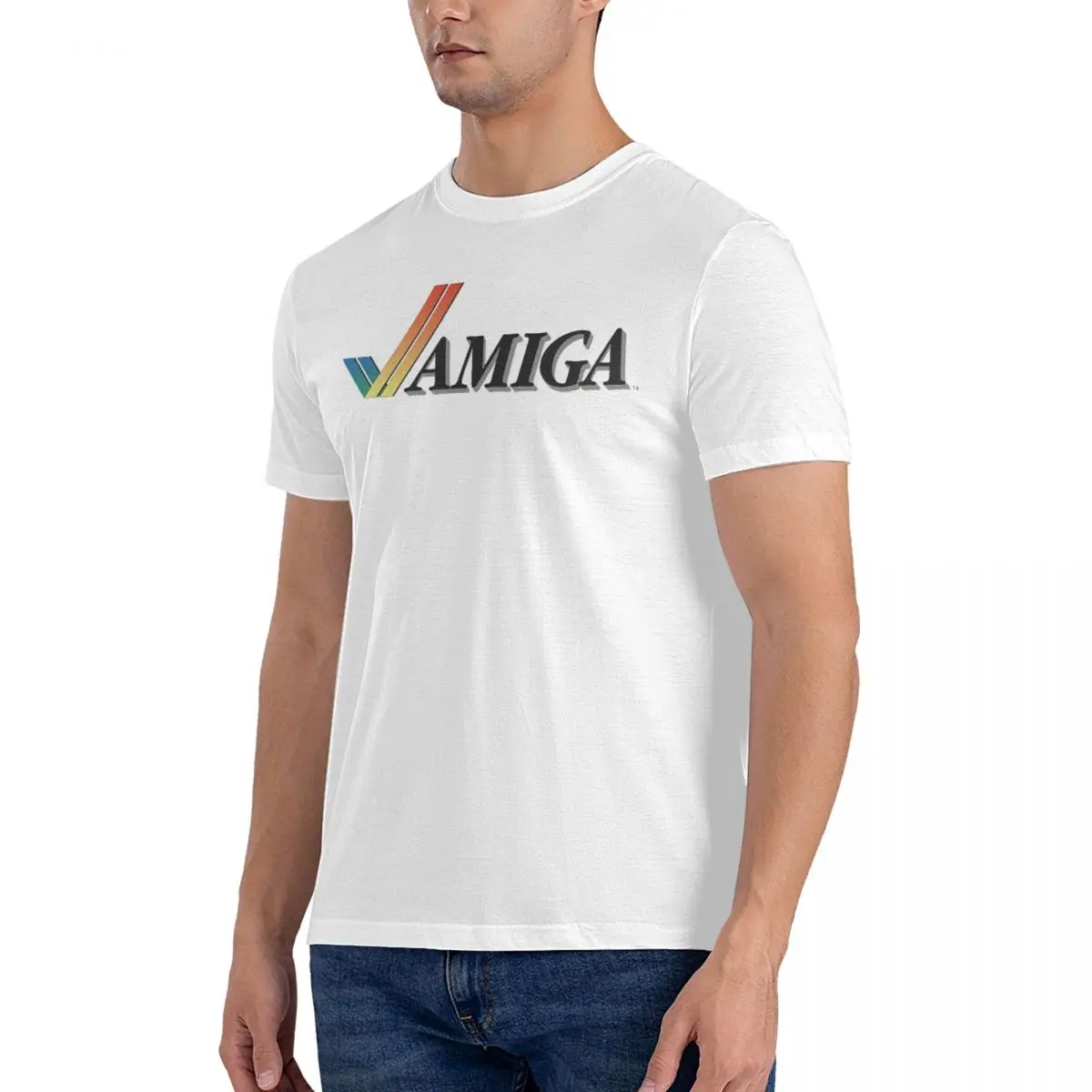 Amiga T-Shirts for Men Commodore Amiga 500 Vintage 100% Cotton Tees Round Neck Short Sleeve T Shirt Summer Clothes