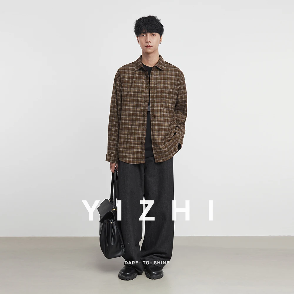 

Fashion Men's Contrast Plaid Shirt 2025 Autumn New Lapel Long Sleeve Loose Commuter Jacket Men's Polytechnic Men's Shirt