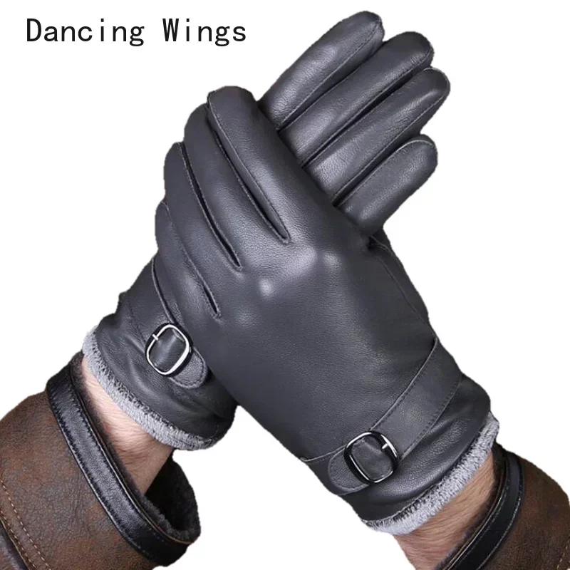 

autumn and winter buckskin gloves male leather gloves fashion Buckle Outdoor warm genuine leather glove for men