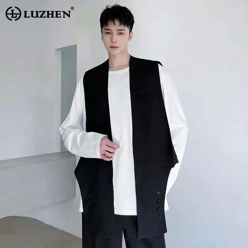 

LUZHEN Korean Fashion Irregular Design Solid Color Sleeveless Vest Men's Stylish High Quality Elegant Handsome Waistcoat LZ9908
