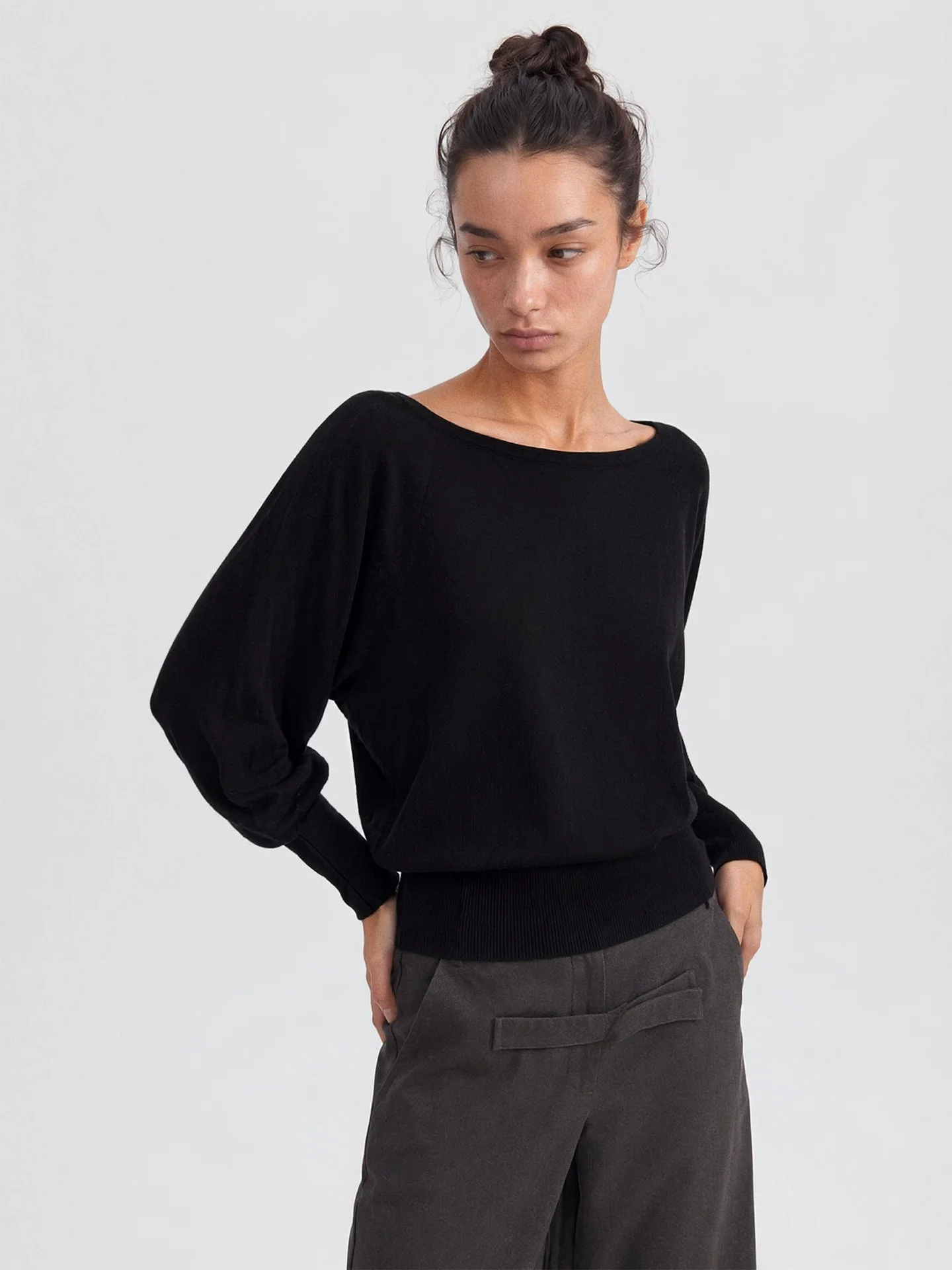 TDDP Women's Wool Blend Long Sleeve T-Shirt Casual Style Drawstring Waist Short Length Knitted Top for Early Autumn