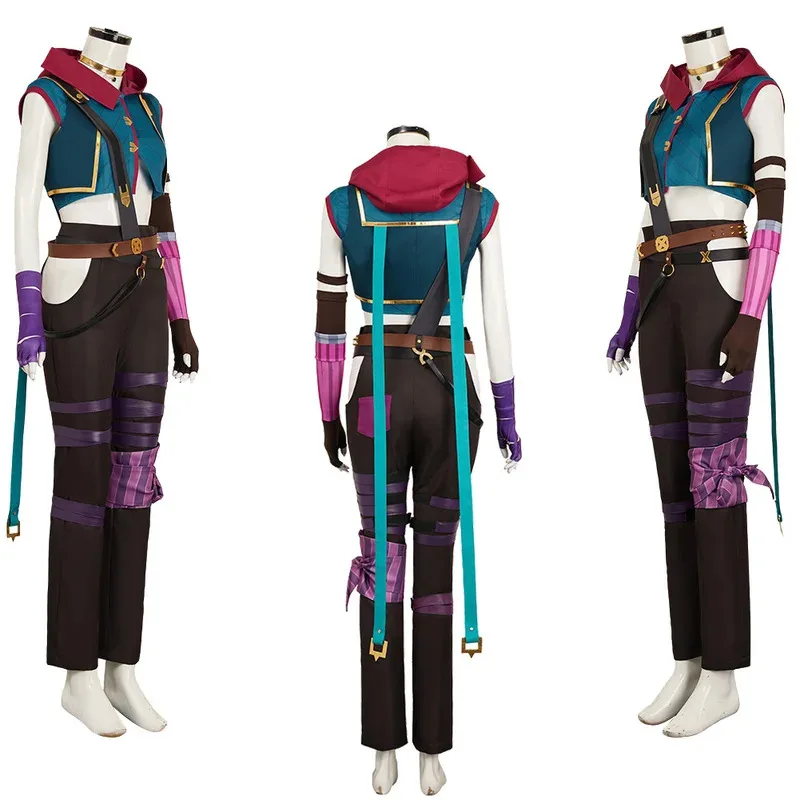 Anime Disguise Arcane Jinx Game LoL Blue and Red Hoodie Set Adult Female Girl Role Playing Party Costume sf/1