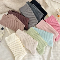 New Women's Socks Autumn Fashion Solid Color Korean Socks Breathable Casual Striped Simple Casual Candy Color Crew Socks Female