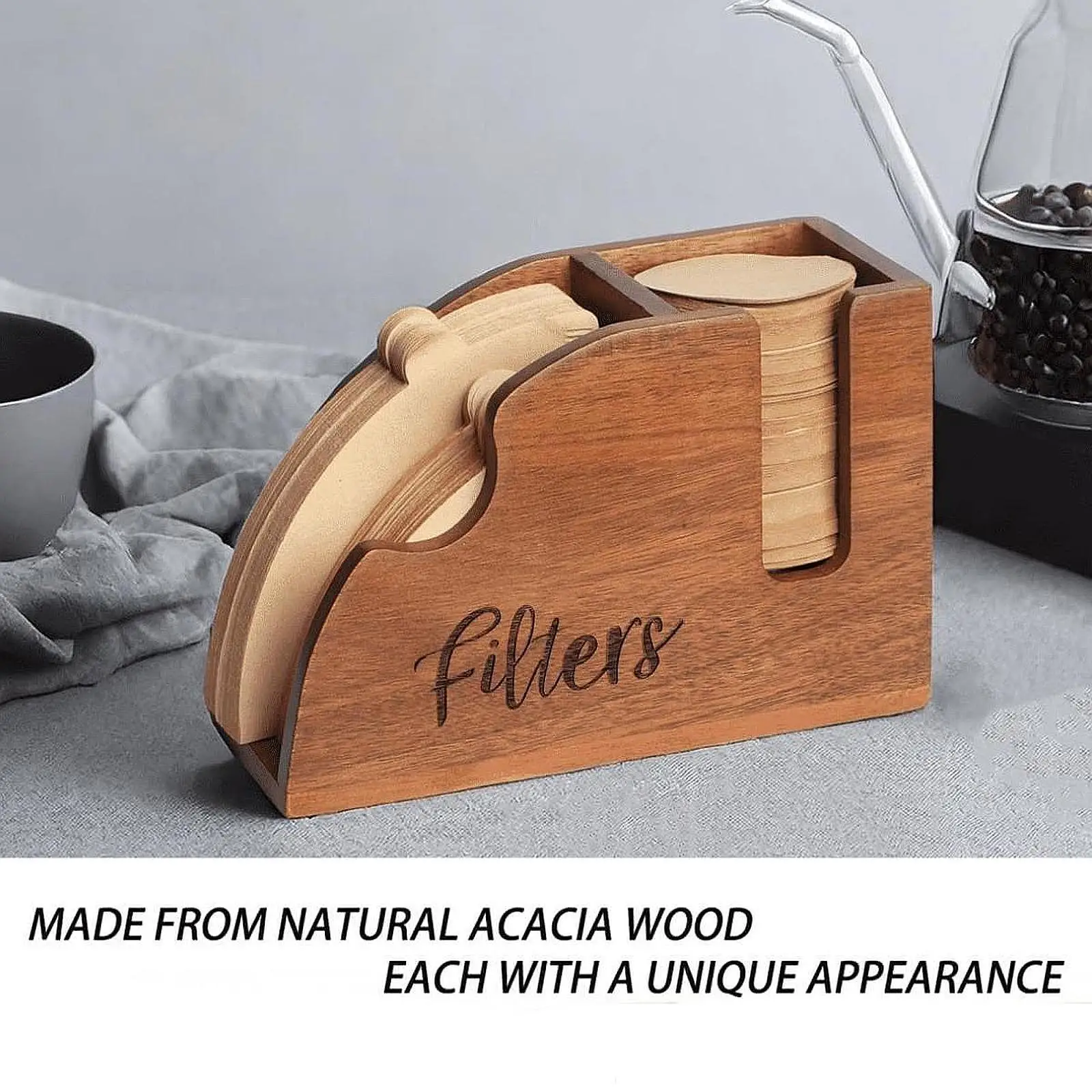 木製コーヒーフィルターホルダー、卓上カウンター用スタンドボックス、kカップフィルター
