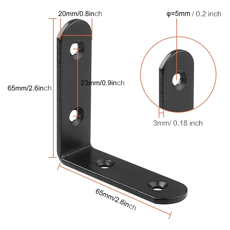2-12Pcs Black Corner Brace L Brackets Stainless Steel 65mm(2.5 Inch) Heavy Duty Shelf Bracket for Wood, Shelves Wall Hanging