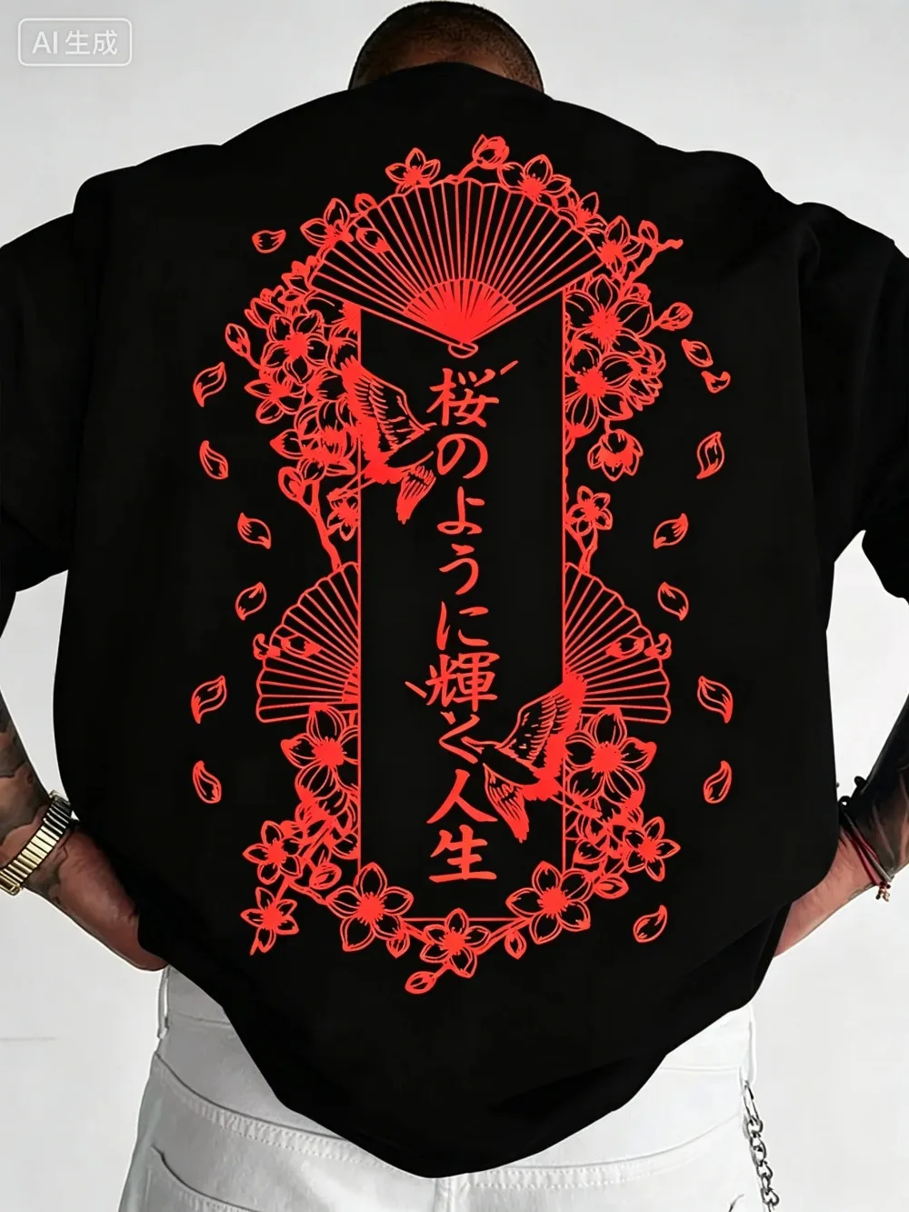Harajuku Japanese Cherry Blossom Fold Fan 3Dprint  Sport Quick-dry Breatha Men T-shirt Outdoor Casual Y2K Parent-child Clothing