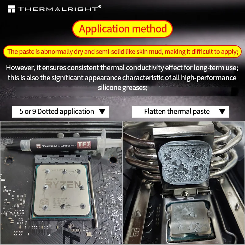 Thermalright-pasta térmica TF7, 12,8 W/m.k para ordenador, Notebook, CPU, disipación de calor, 2g, grasa de silicona de refrigeración no conductora