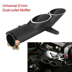 Dual Outlet Motorcycle Exhaust Muffler Tail Pipe Slip On 51mm Universal