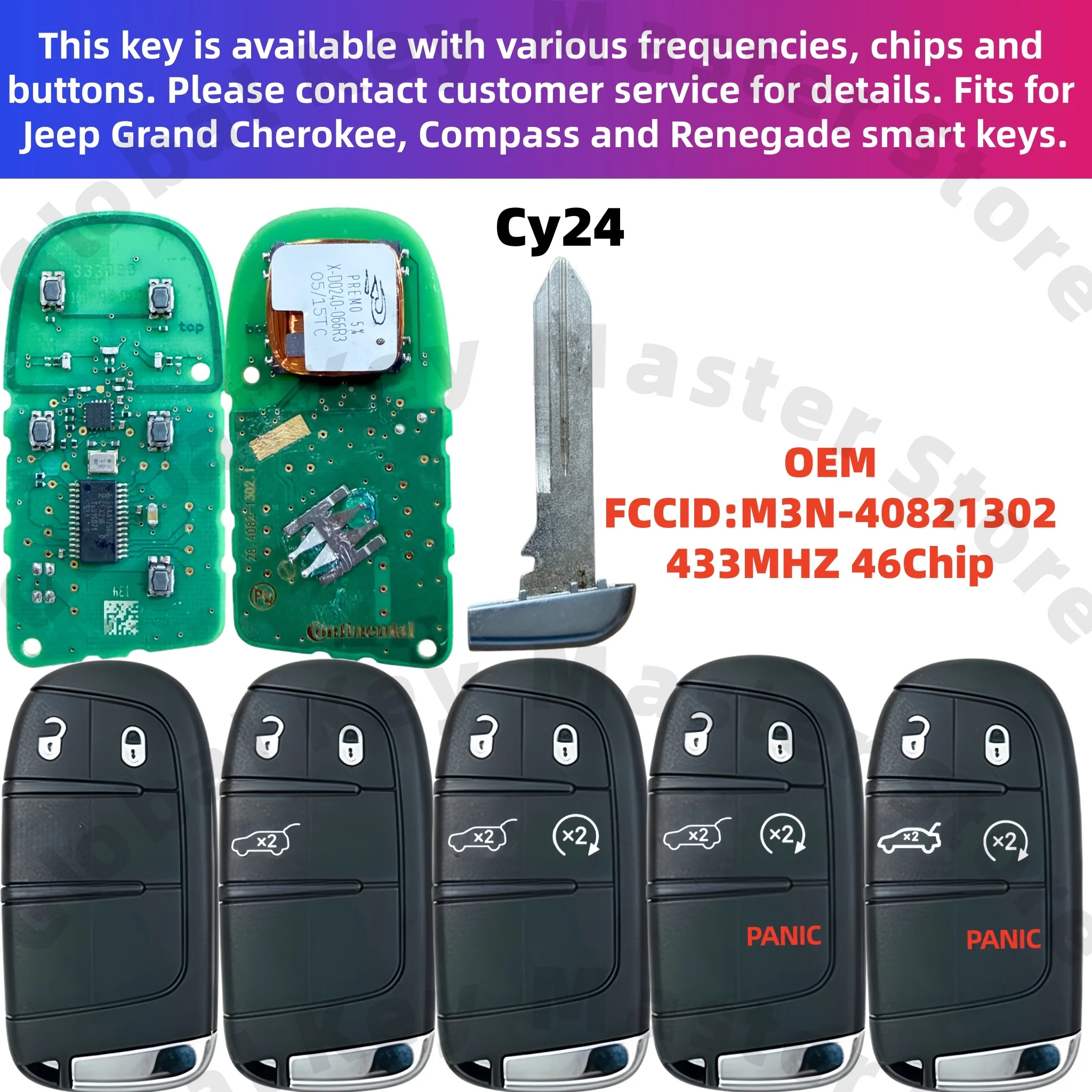 Suitable for Jeep Grand Cherokee/Compass/Freelancer/Fiat/Chrysler Smart Key Modification to Add 4A/46Chip, Fccid:M3N-40821302