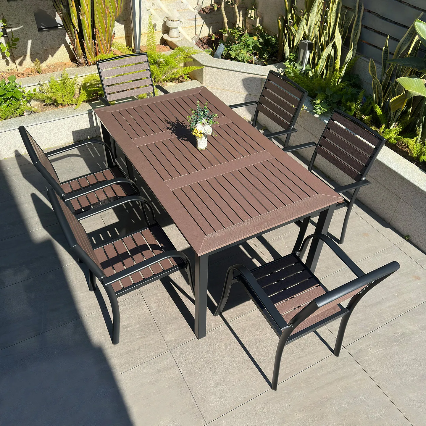 Table and chair combination villa balcony outdoor open-air garden outside leisure preservative wood dining table and chairs