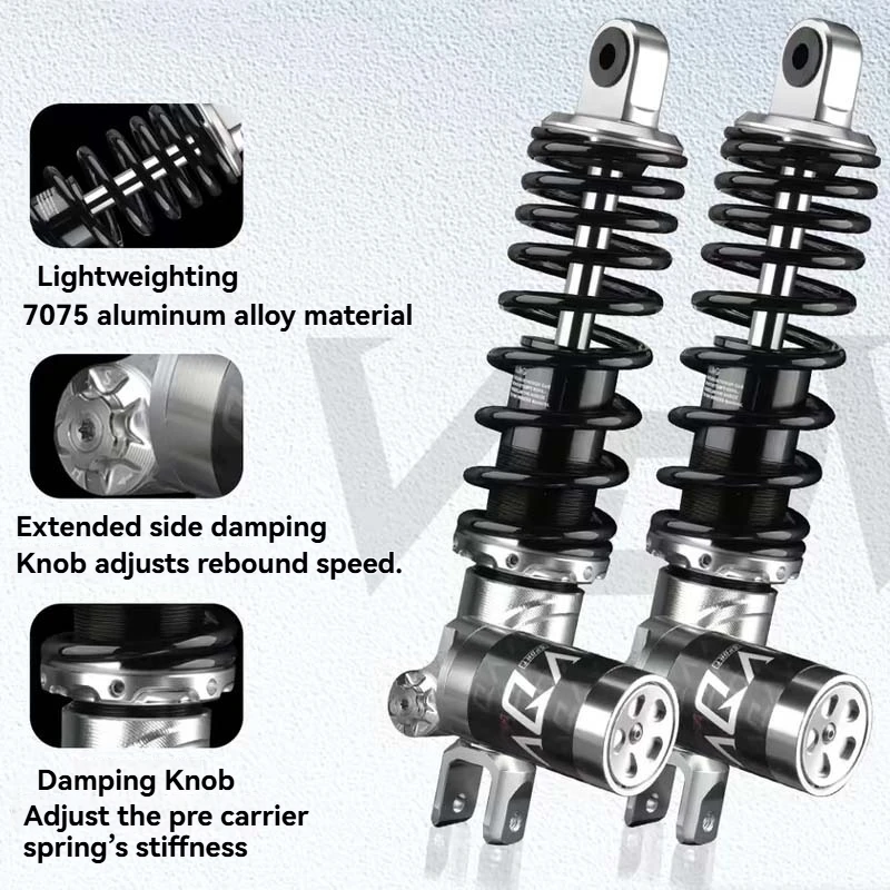 New VD6 Nitrogen Bottle Rear Shock Absorber for Scooter & Electric Motorcycle-7075 Aluminum Alloy Adjustable Preload Ring